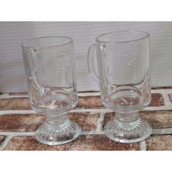 Vintage Princess House Heritage Irish Coffee Mugs Footed Etched Glass Set Of 2 - Picture 3 of 6